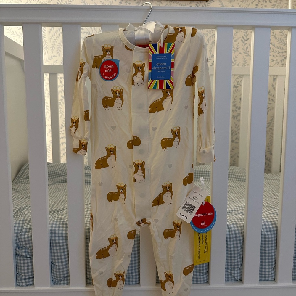 NWT Magnetic Me footless onesie, 9-12 months, Royal Jubilee Corgi print